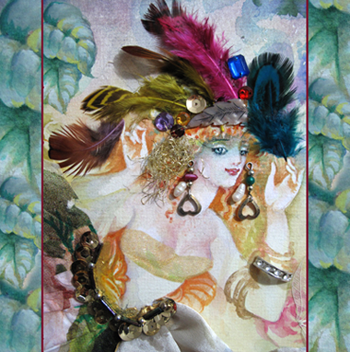 Image of dancing woman with feather hat, "Allegory of a Paradise Bird," copyright Starovoitova Nadiia, 2013.